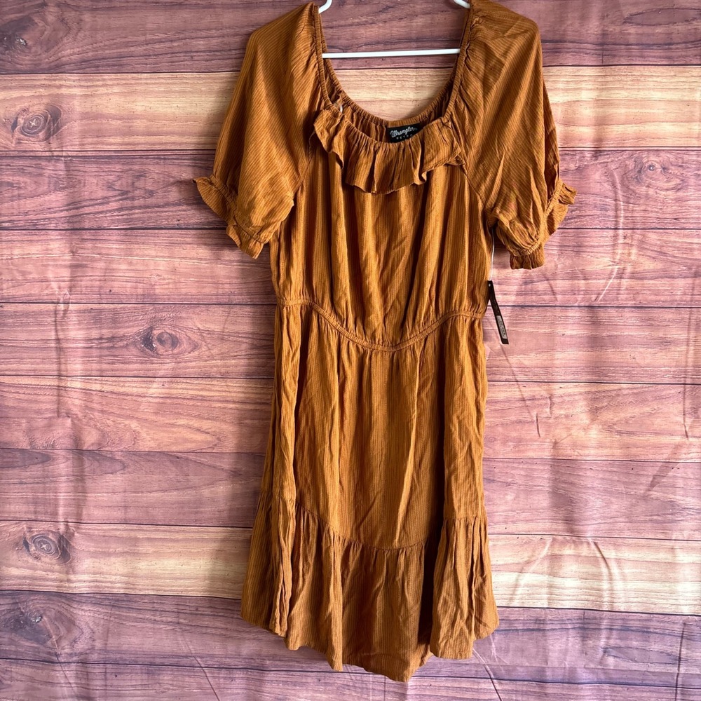 Wrangler Retro Womens Rust Orange Ruffle Tiered Dress LWD248E Size M NWT